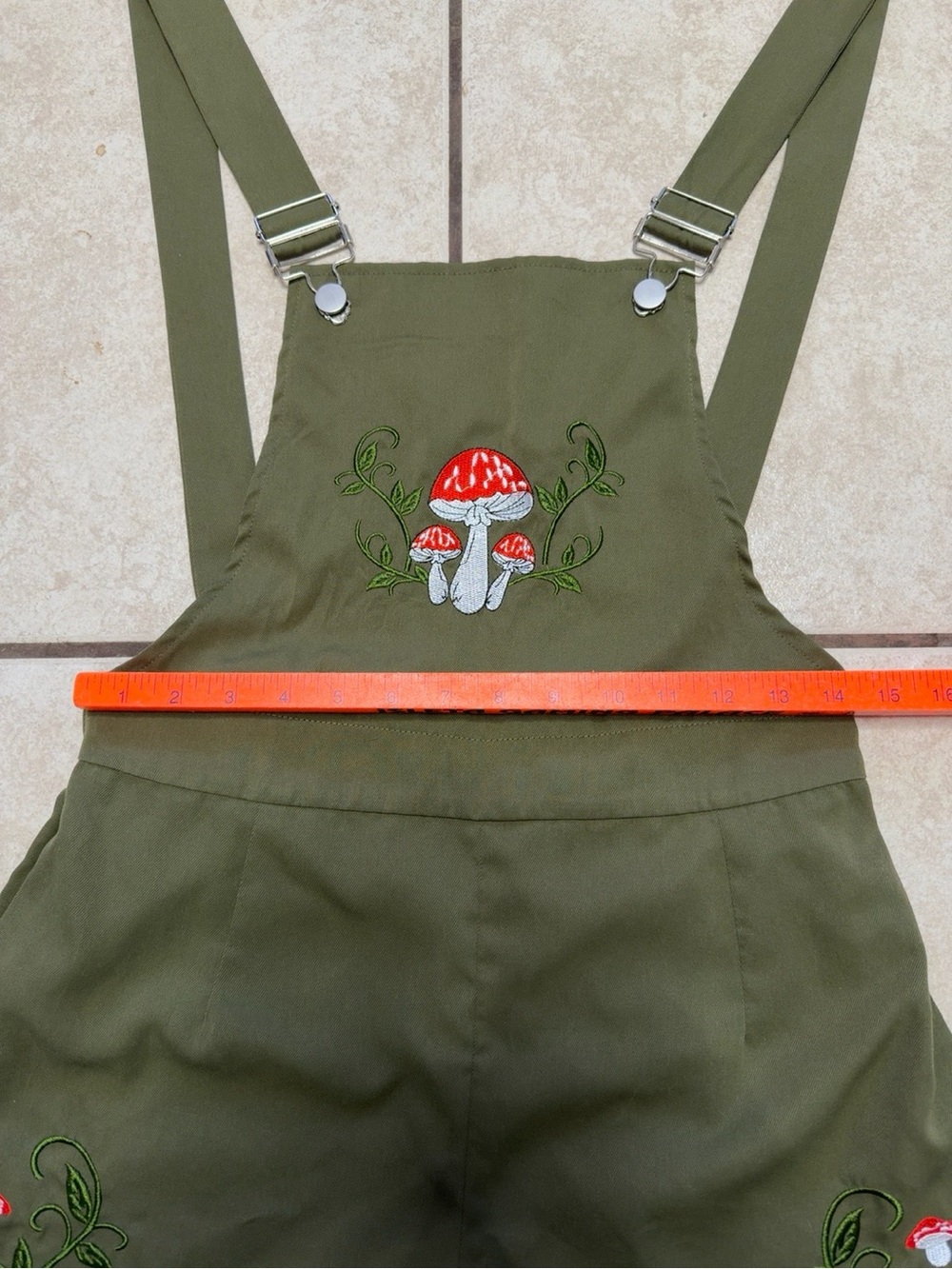 ROMWE Mushroom Embroidered Overall Romper Shorts Cottagecore Fairycore L - Picture 4 of 8